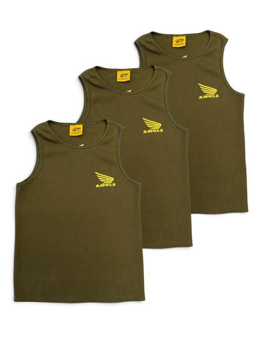 ANGLSTV ESSENTIAL WAFFLE KNIT VEST [3 PK] - KHAKI